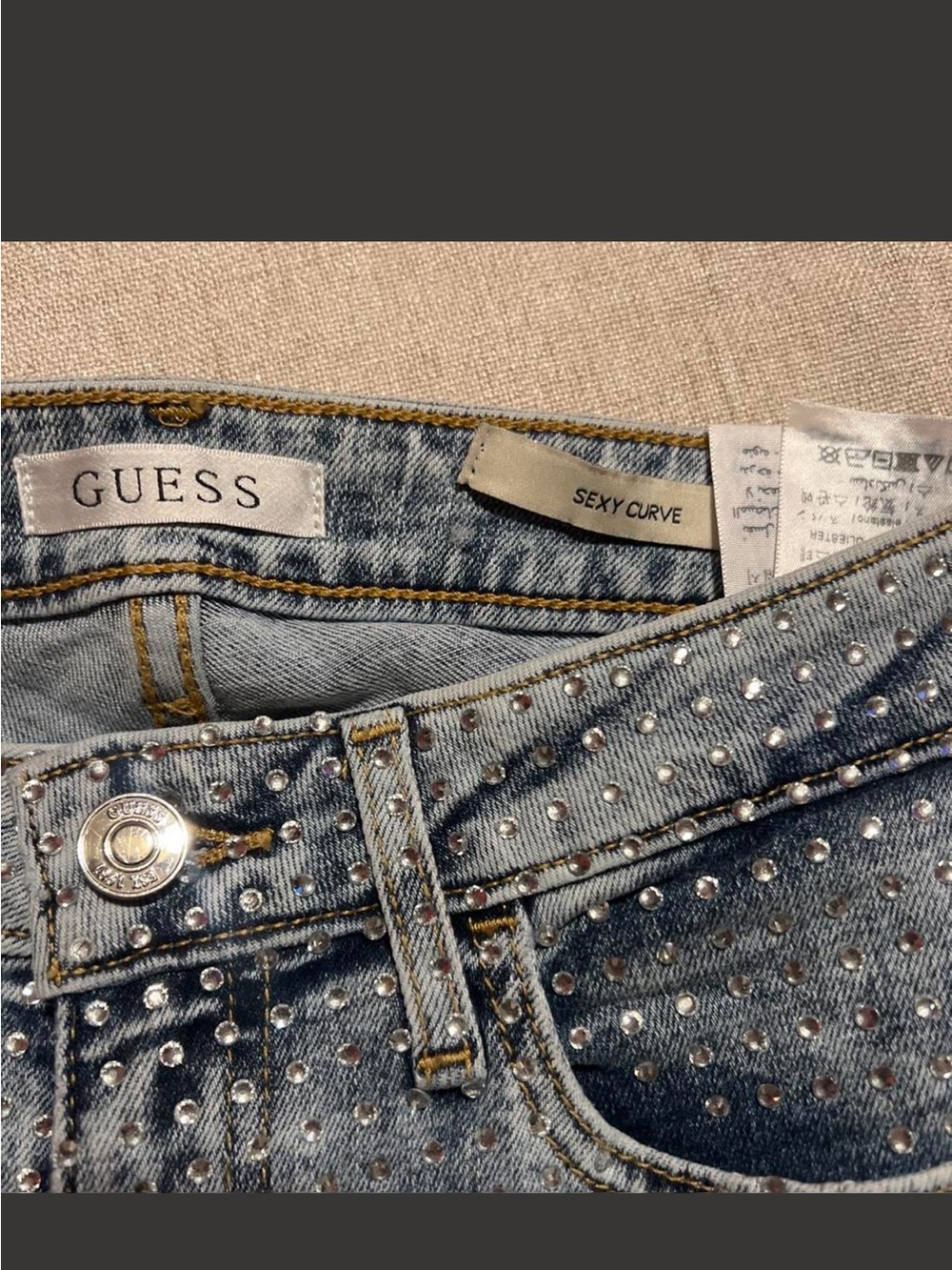 Guess Silver-Accent Gray Skinny Jeans with Studded Rhinestones - Picture 8 of 8